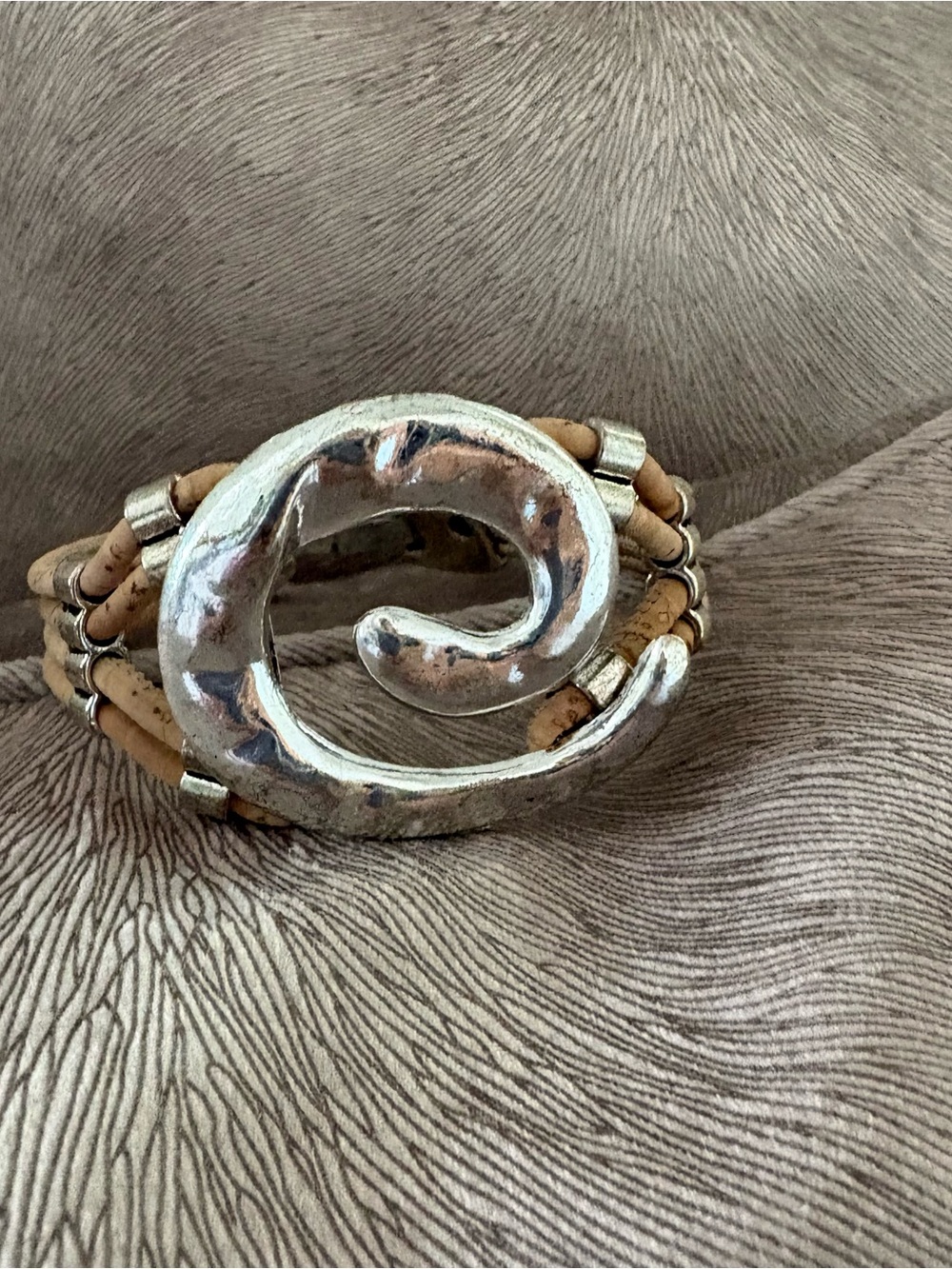 Silver Spiral Cork Beaded Bracelet - Tan straight from Poland !
